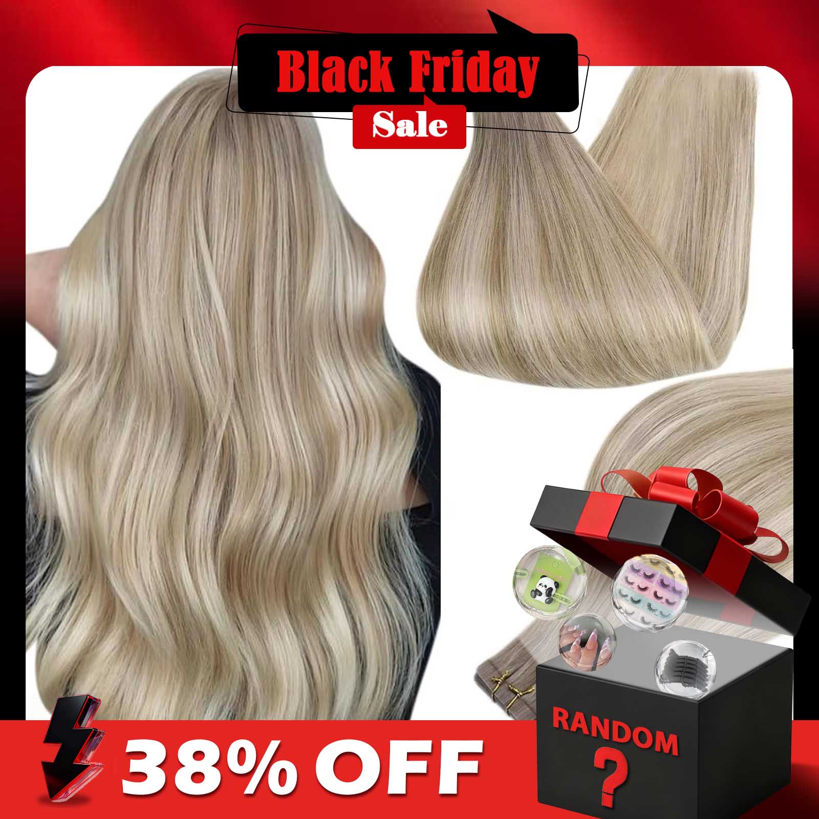 Invisible Tape In Extensions Real Hair - Full Shine Tape In Echthaarverlängerungen, Balayage-Blond,
