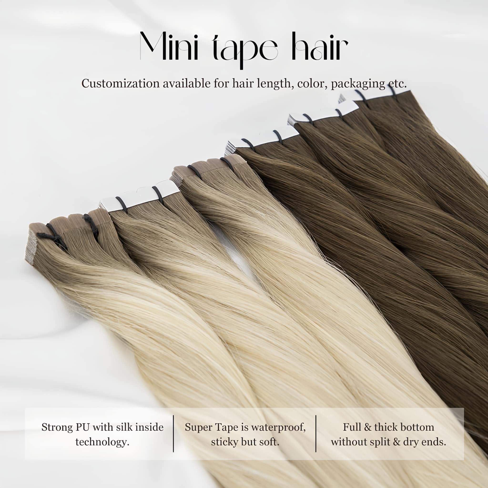 Invisible Tape In Extensions Real Hair - Mini-Tape-In-Haarverlängerungen aus Echthaar, glatt, nahtlos, Mini-Tape,