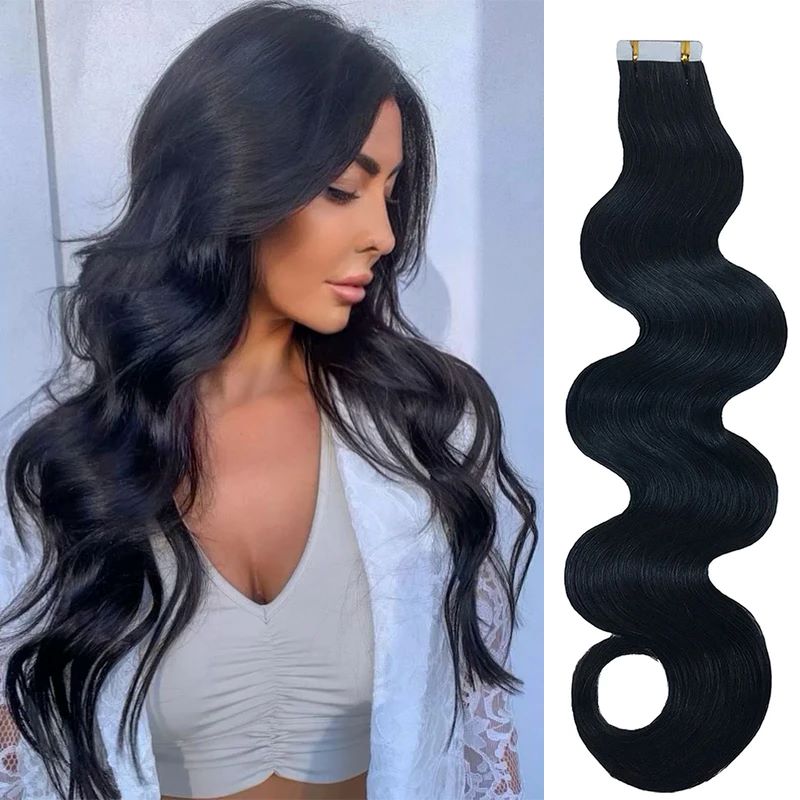 Invisible Tape In Extensions Real Hair - Langes gewelltes Klebeband in Echthaarverlängerung, brasilianisches