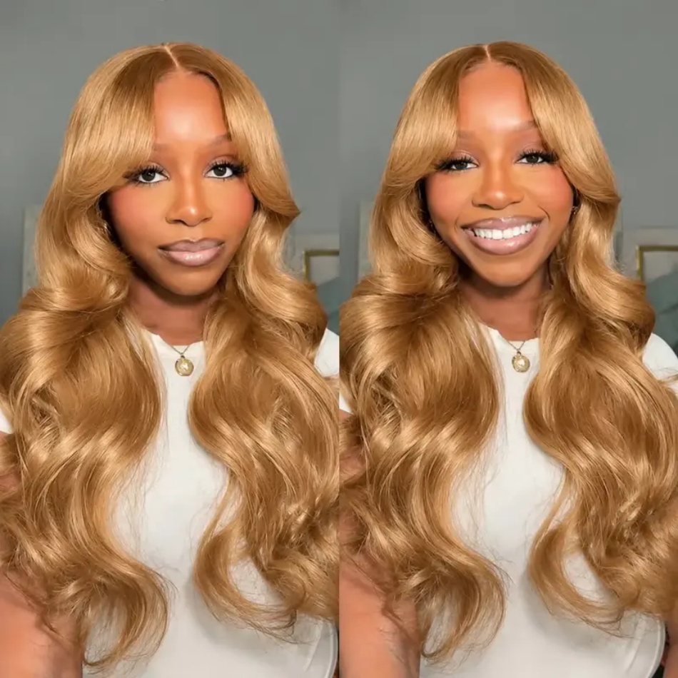 Hd Lace Frontal Wig Human Hair Pre Plucked - Honigblonde Perücke, Body Wave, 13x6 HD