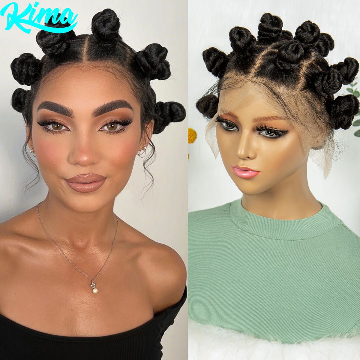 Synthetic Braided Wigs For Black Women - Volle Spitze handgemachte Bantu geflochtene Perücken