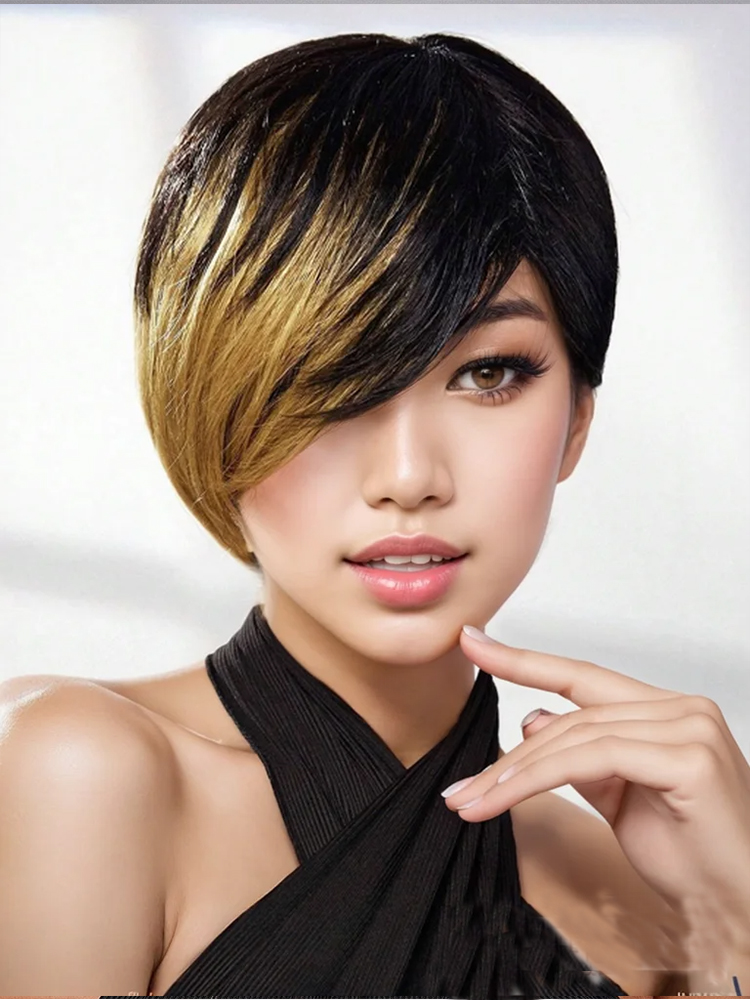 Short Pixie Cut Wig Human Hair Cheap - Kurze Pixie-Schnitt-Perücke, gerade Omber-Echthaar-Perücken, voll maschinell