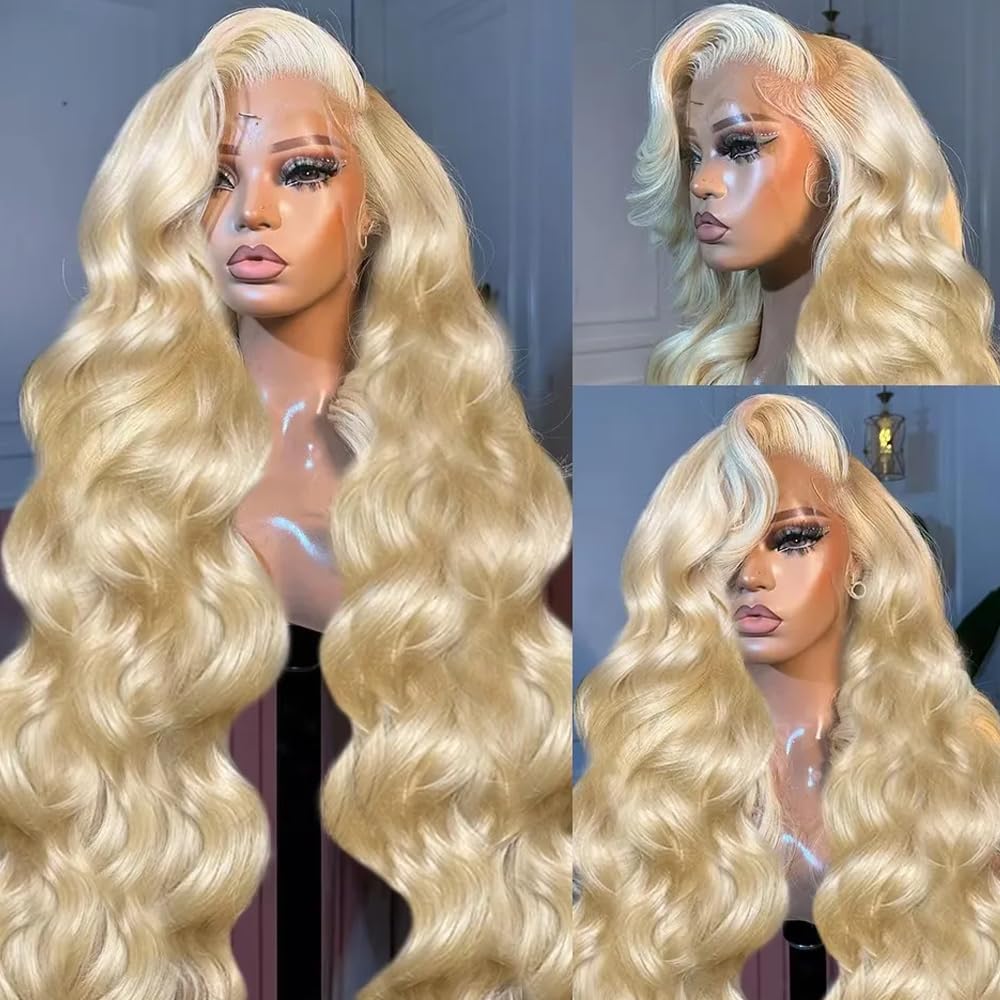613 Blonde Body Wave Lace Front Wig - # 613 Echthaarperücken, Body Wave, 36