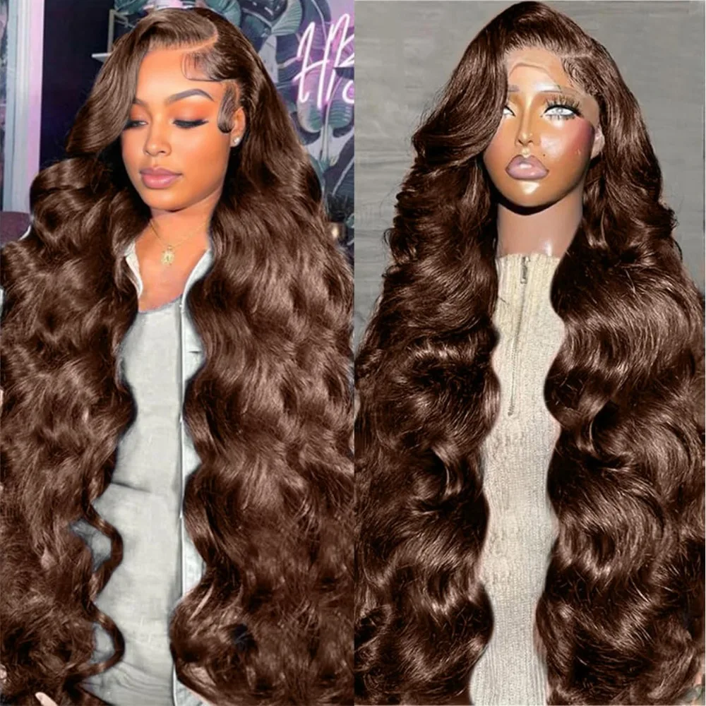 Human Hair Wigs - Schokolade # 4 Body Wave Perücke,