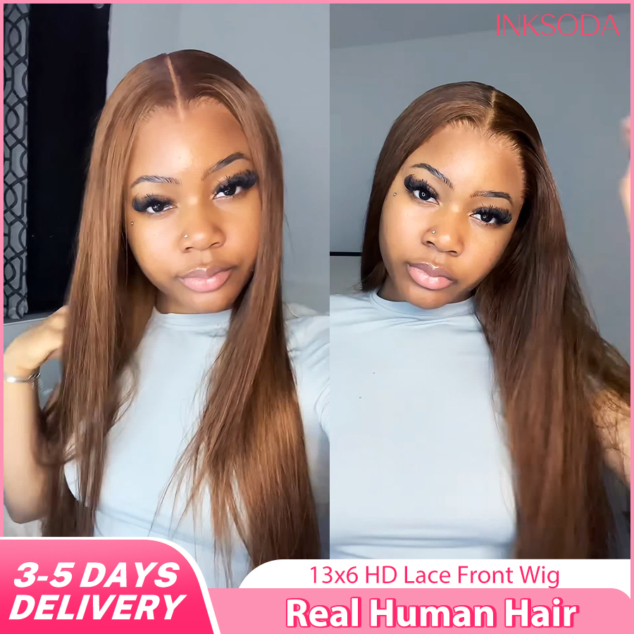 Lace Front Wigs - 220% Dichte 34 Zoll Schokoladenbraune Glatte