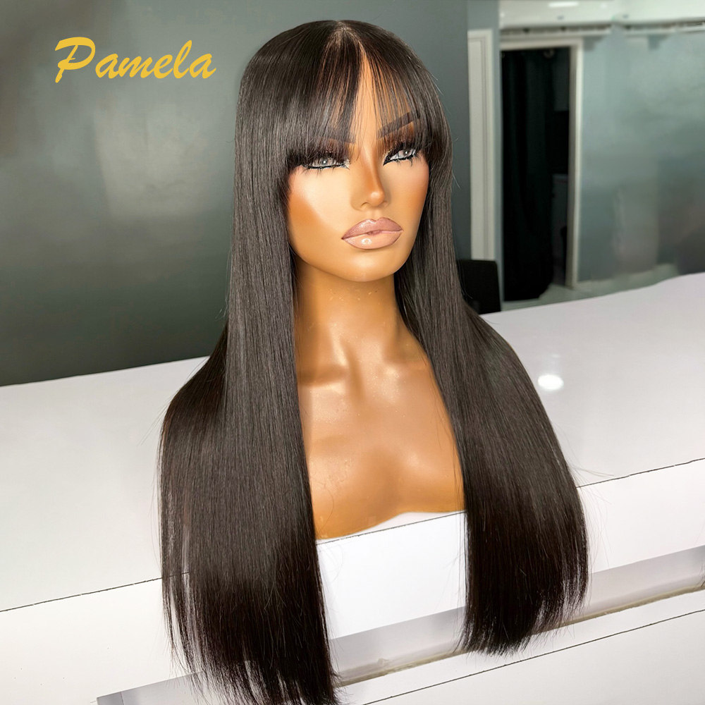 Human Hair Wigs - Brasilianisches vorgefertigtes, glattes Echthaar mit Pony,