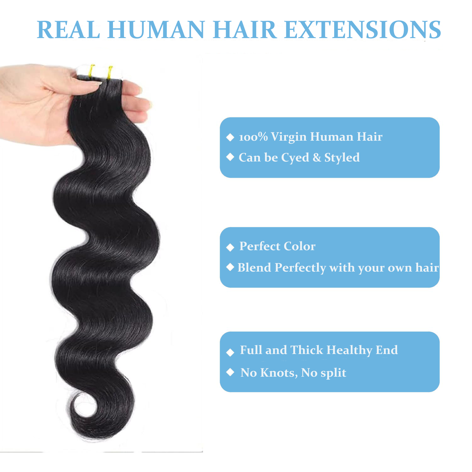 Langes gewelltes Klebeband in  – Invisible Tape In Extensions Real Hair Bewertung und Preis