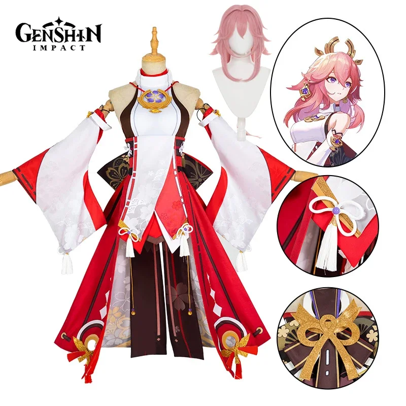 Yae Miko Cosplay Kostüm Spiel  – Synthetic Wigs Bewertung und Preis